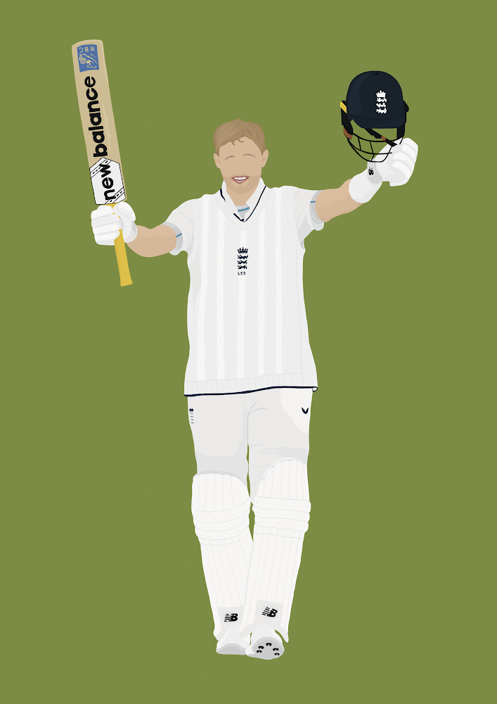 Joe Root Art Print - Hand-Drawn Cricket Wall Art