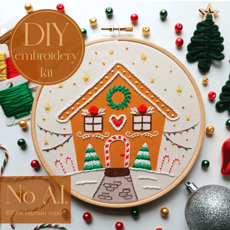 DIY embroidery kit for beginners - Gingerbread house