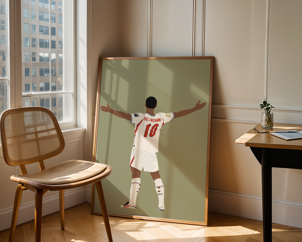 Jude Bellingham England Print – Hand-Drawn Football Wall Art - Urban Makers
