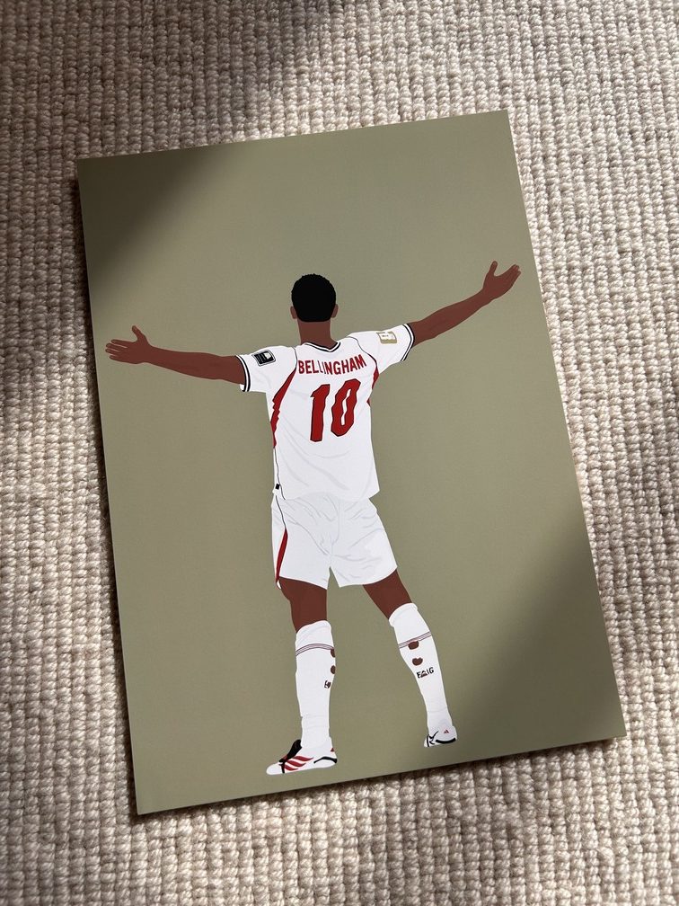 Jude Bellingham England Print – Hand-Drawn Football Wall Art - Urban Makers